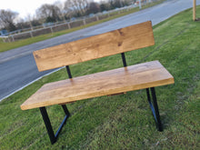 Load image into Gallery viewer, GARDEN RUSTIC BACKED BENCH WITH TRAPEZIUM FRAME LEGS