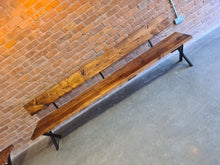 Load image into Gallery viewer, RUSTIC BACKED BENCH WITH CROSS FRAME LEGS
