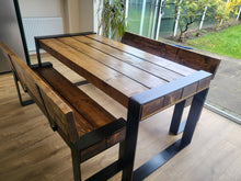 Load image into Gallery viewer, BACKED RAILWAY SLEEPER BENCH - WRAP AROUND LEGS
