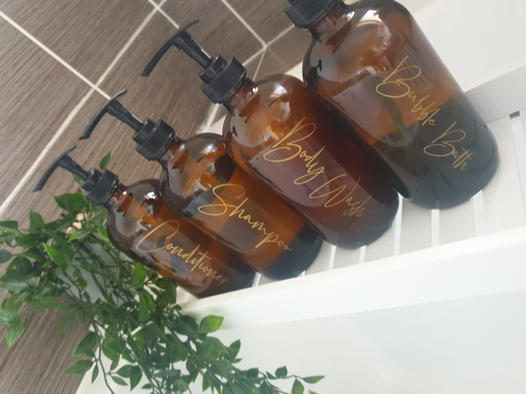 AMBER GLASS PUMP BOTTLES X4