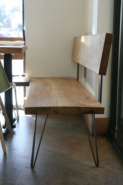 RUSTIC BACKED BENCH WITH HAIRPIN LEGS