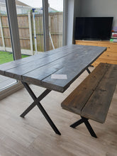 Load image into Gallery viewer, RUSTIC DINING TABLE - CROSS FRAME LEGS
