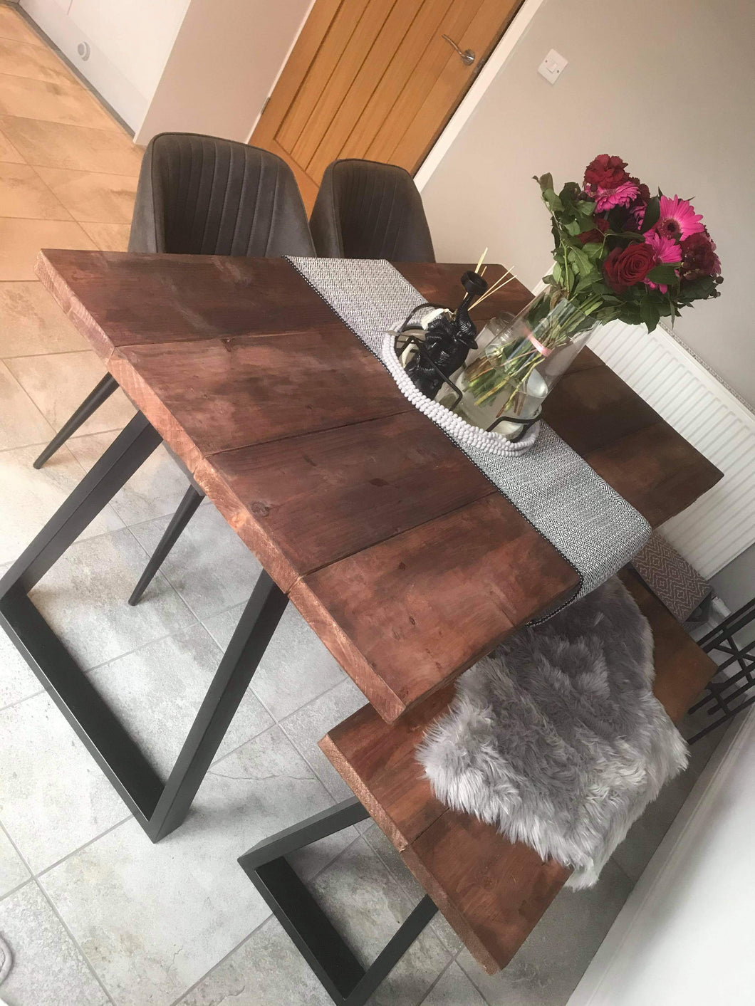 RUSTIC DINING TABLE - TRAPEZIUM LEGS