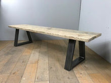 Load image into Gallery viewer, RECLAIMED WOOD BENCH WITH TRAPEZIUM LEGS
